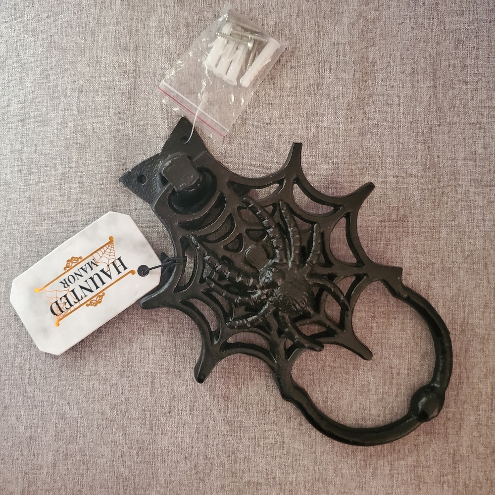 HAUNTED MANOR Cast Iron Spiderweb Door Knocker